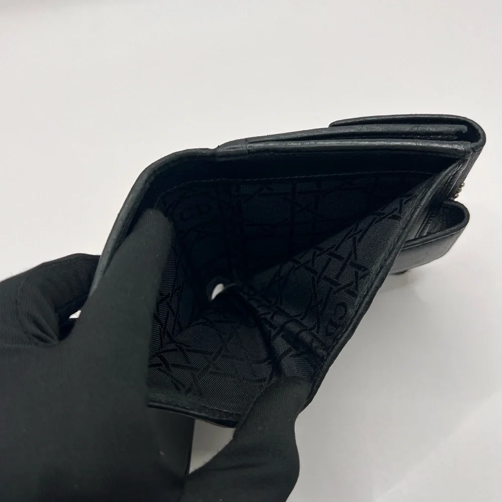 Authentic Vintage Christian DIOR Black Leather Studded Compact Wallet